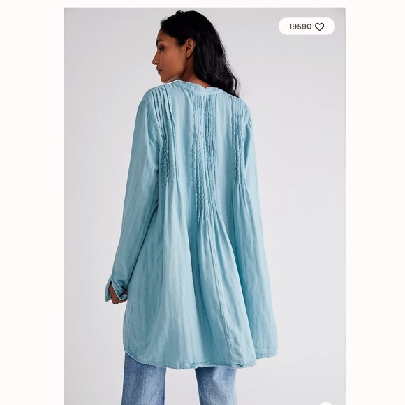 Free People x CP Shades Yoko Tunic long sleeve tunic dress in blue Sz L - Picture 2 of 16